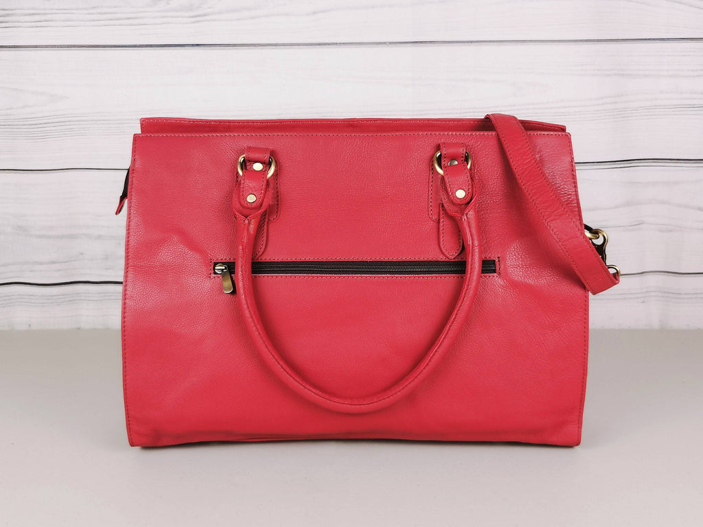 The Signature 17" Leather Laptop Bag, Ruby
