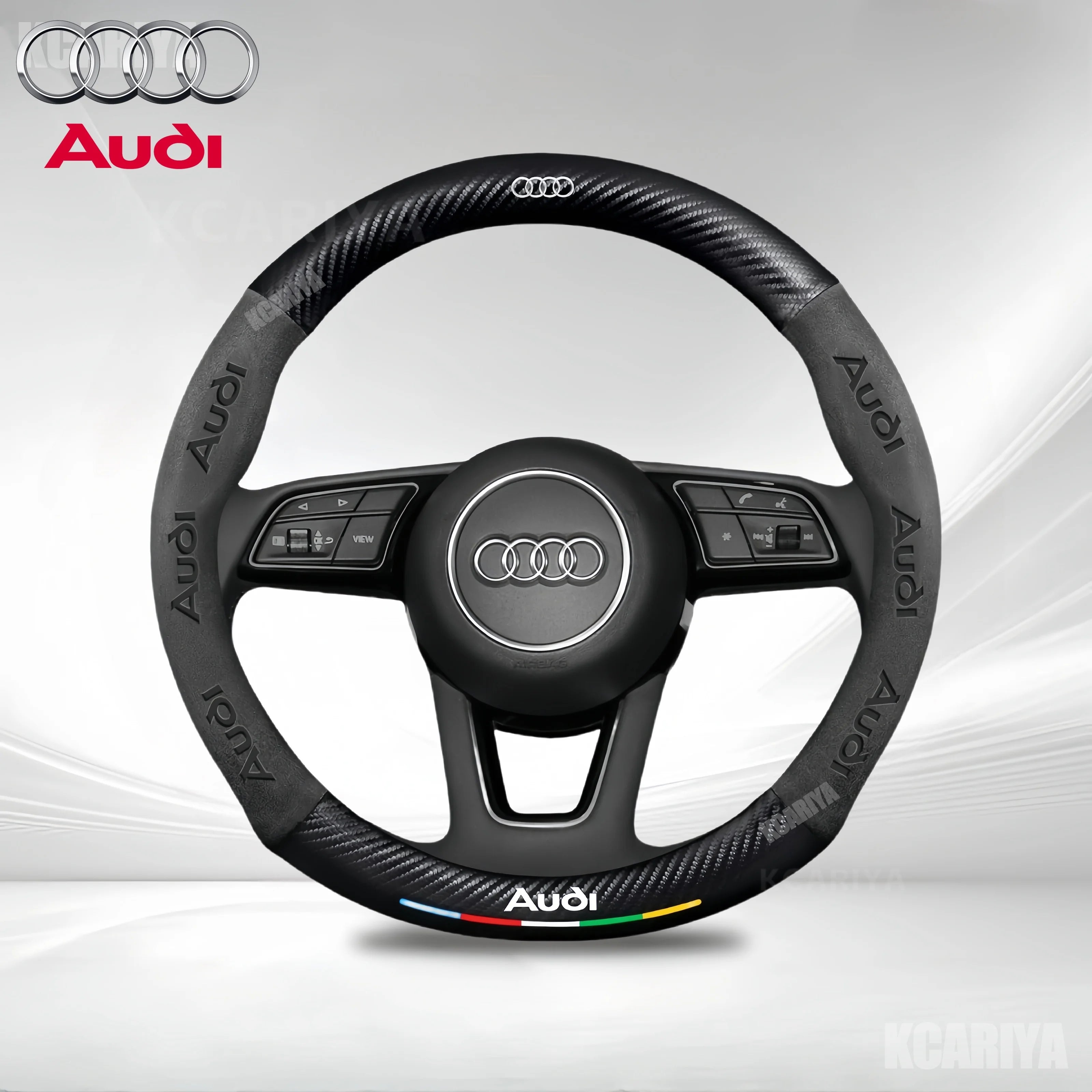 Car AntiSlip Carbon Fiber Leather Steering Wheel Cover For Audi A3 A4 A5 A6 A7 A8 Q1 Q2 Q3 Q5 Q7 Q8 S3 S4 S5 S6 RS3 RS4 RS5 TT