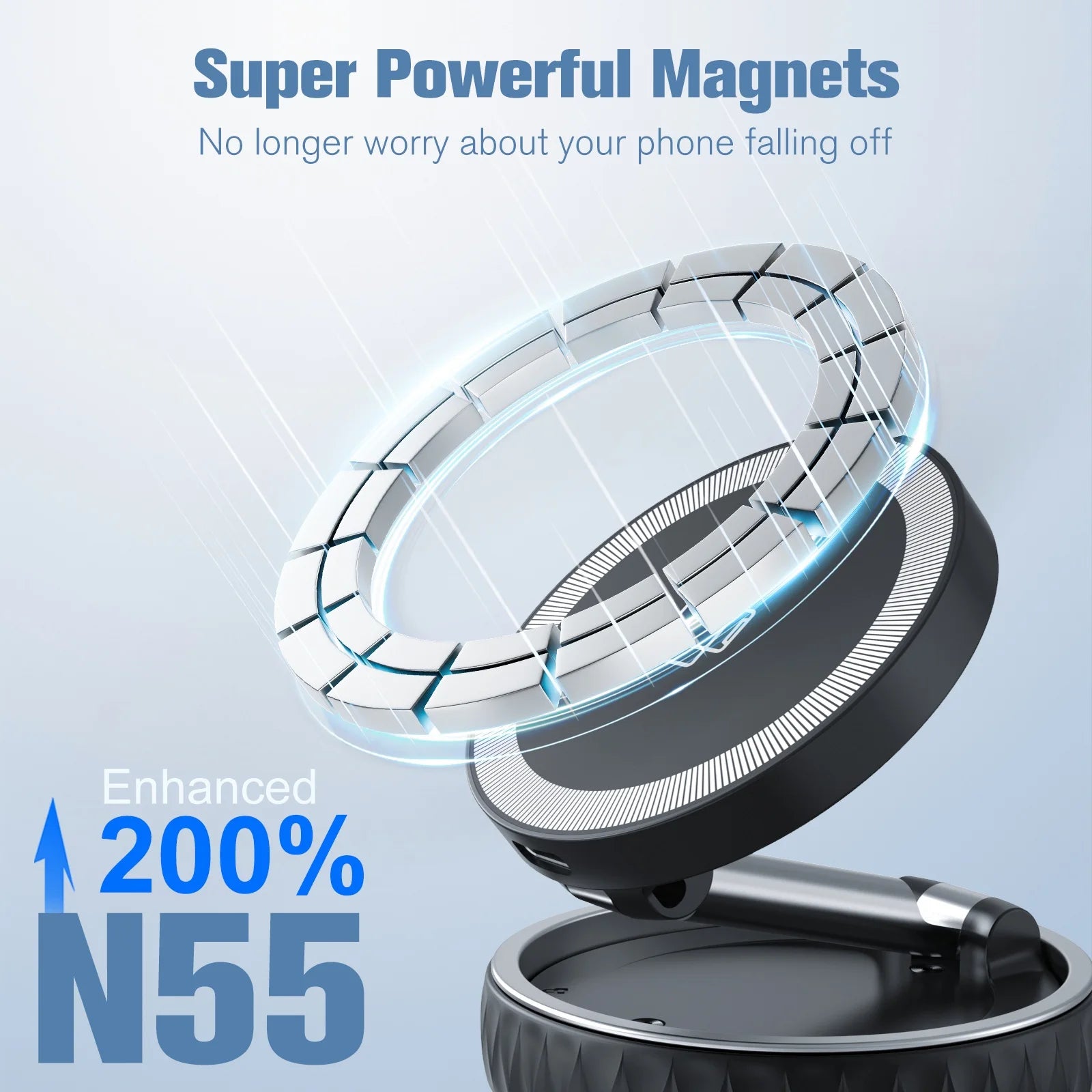 15W Wireless Car Charger Phone Holder N55 Magnetic Vacuum Fast Charging Station Portable 360° Rotatable for iPhone All Phones