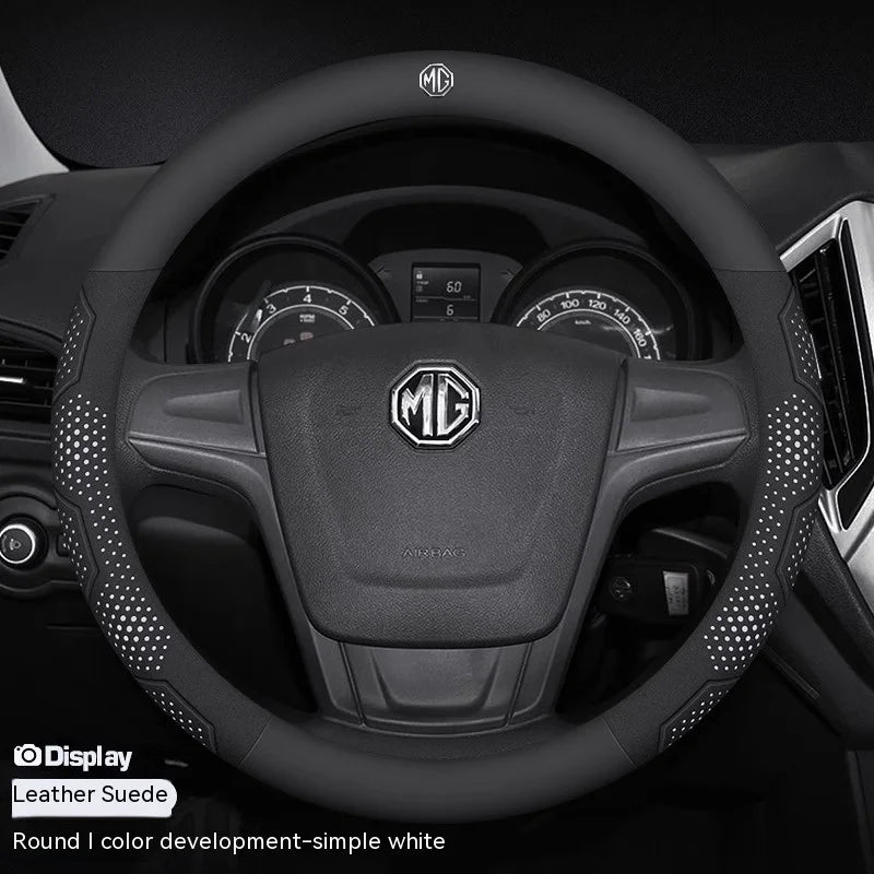 For MG ZS E-HS EV MG3 MG5 MG6 Trophy MG7 EZS 3SW Cyberster Carbon fiber Leather Anti-slip Car Steering Wheel Cover Accessories