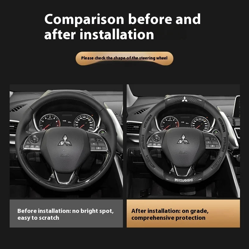 Car Carbon Fiber Leather Steering Wheel Cover For Mitsubishi RALLIART ASX Colt Eclipse Galant LANCER EX OUTLANDER Pajero Triton