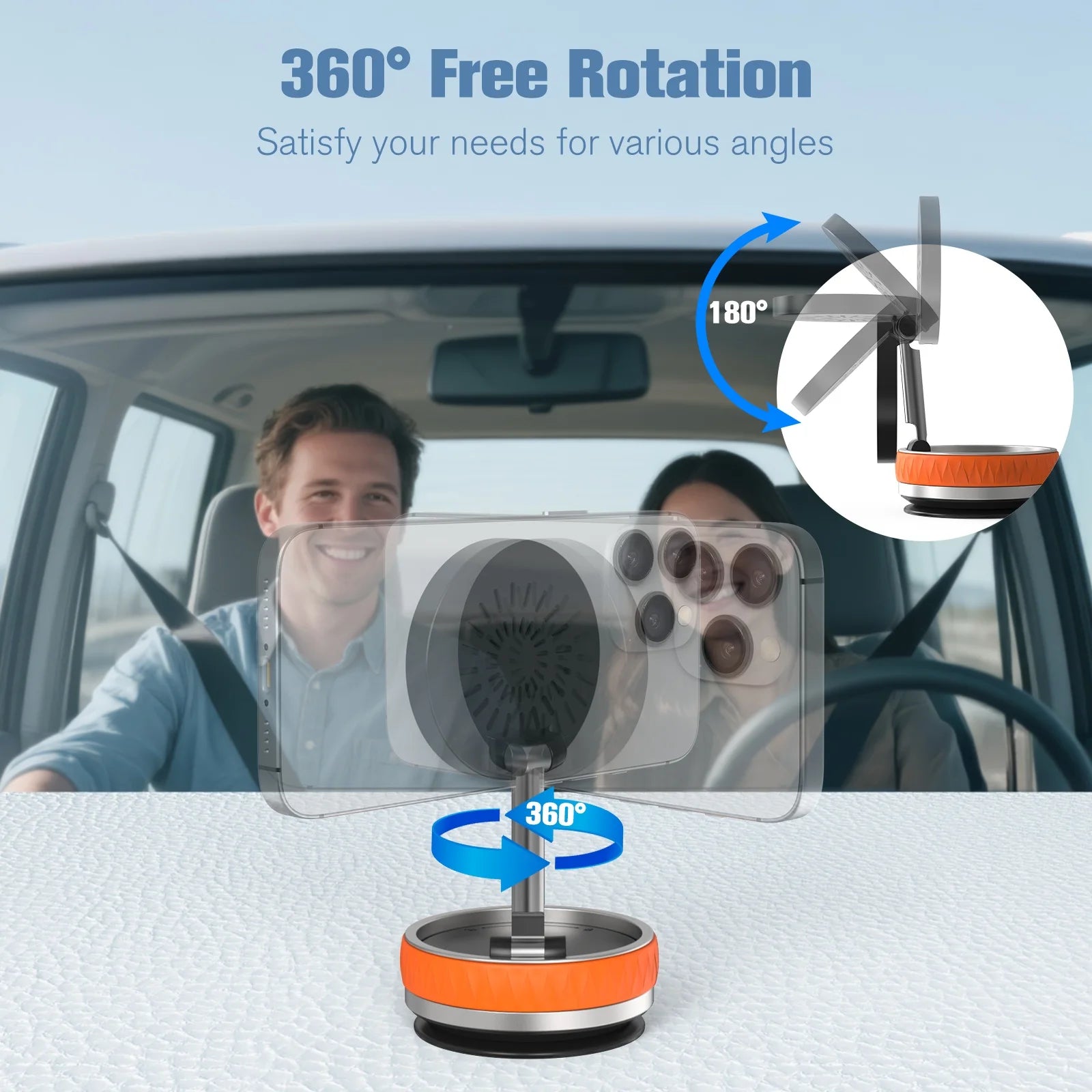 15W Wireless Car Charger Phone Holder N55 Magnetic Vacuum Fast Charging Station Portable 360° Rotatable for iPhone All Phones