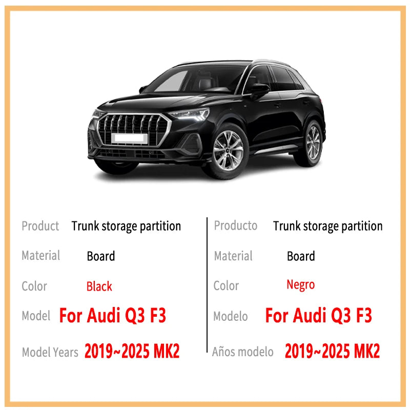 Car Accessories For Audi Q3 F3 2019~2025 2024 23 MK2 Trunk Storage Partition Multifunction Storage Auto Interior Parts Organizer