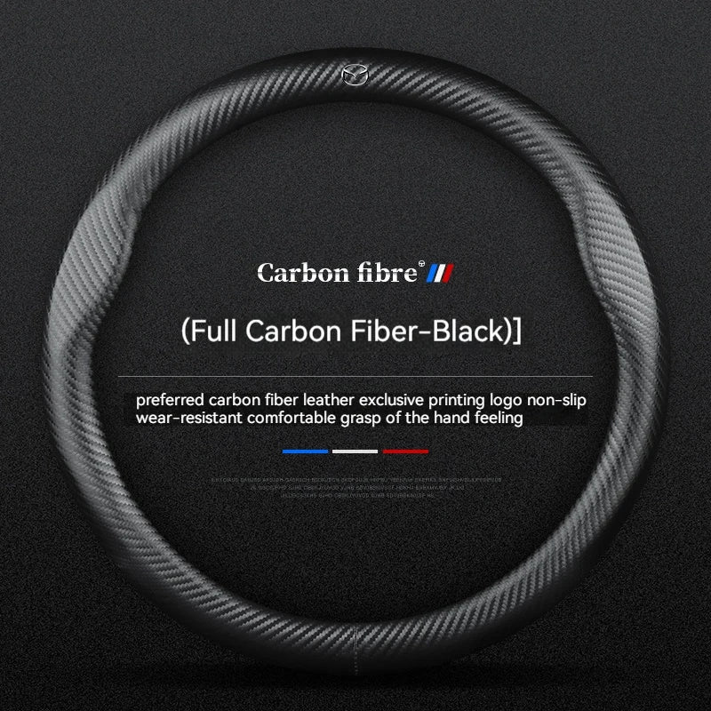 Carbon fiber Leathe Car Steering Wheel Cover For Mazda 3 5 6 SKYACTIV Axela Atenza CX30 CX5 CX8 CX9 MX5 RX8 RX7 BT50 Accessories