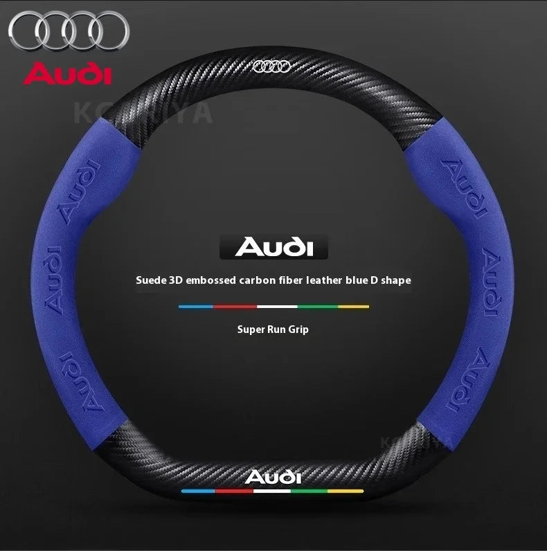 Car AntiSlip Carbon Fiber Leather Steering Wheel Cover For Audi A3 A4 A5 A6 A7 A8 Q1 Q2 Q3 Q5 Q7 Q8 S3 S4 S5 S6 RS3 RS4 RS5 TT