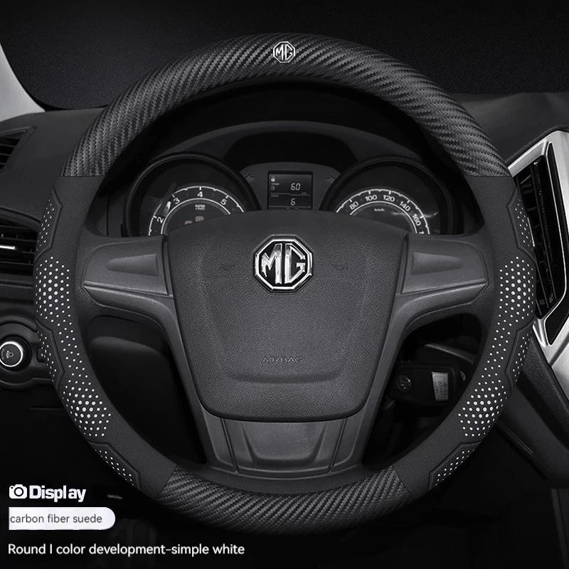 For MG ZS E-HS EV MG3 MG5 MG6 Trophy MG7 EZS 3SW Cyberster Carbon fiber Leather Anti-slip Car Steering Wheel Cover Accessories