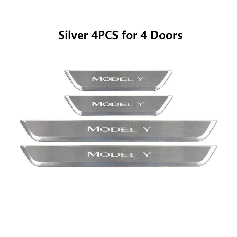 New Wireless LED Illuminated Pedal Magnet Car 4x Door Sills Protector Model 3 Y Door Edge Protectors For Tesla New Y Juniper