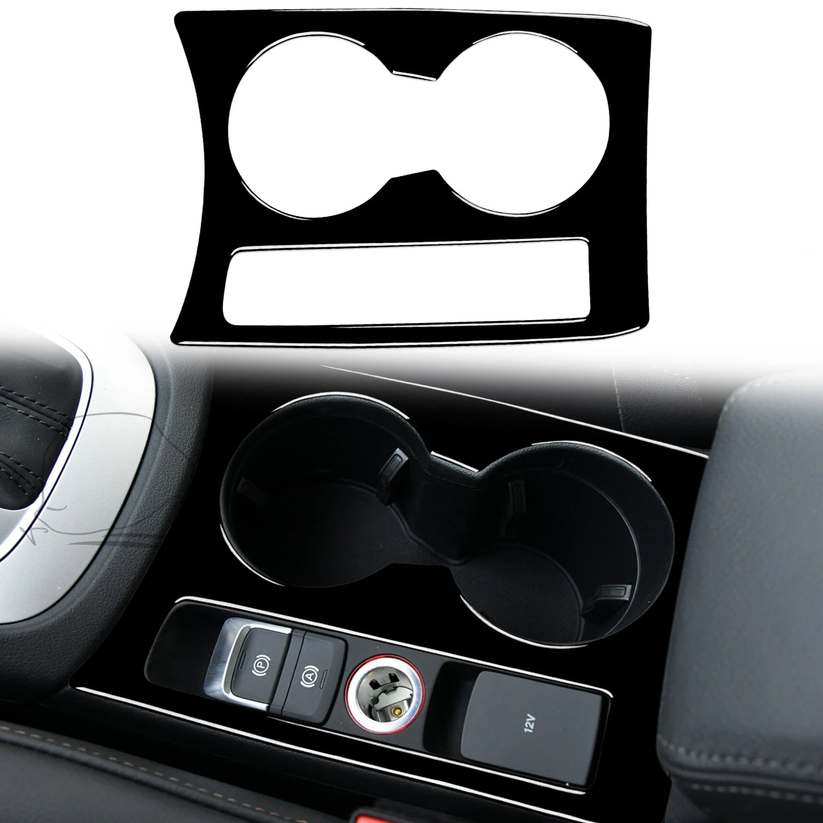 For Audi Q3 2015 2016 2017 2018 Car Accessories Black Interior Auto Center Control Cup Holder Trim Sticker ABS Decoration