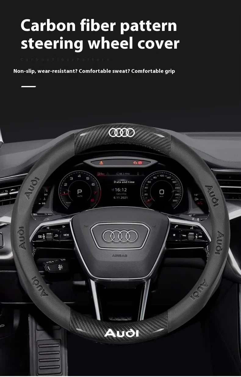 Car AntiSlip Carbon Fiber Leather Steering Wheel Cover For Audi A3 A4 A5 A6 A7 A8 Q1 Q2 Q3 Q5 Q7 Q8 S3 S4 S5 S6 RS3 RS4 RS5 TT