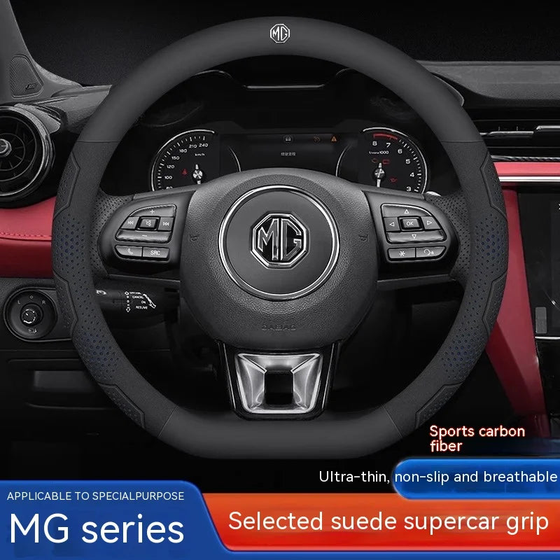 For MG ZS E-HS EV MG3 MG5 MG6 Trophy MG7 EZS 3SW Cyberster Carbon fiber Leather Anti-slip Car Steering Wheel Cover Accessories