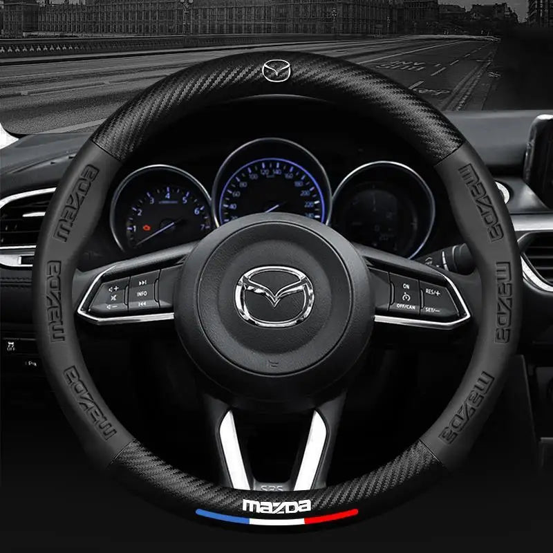 Carbon fiber Leathe Car Steering Wheel Cover For Mazda 3 5 6 SKYACTIV Axela Atenza CX30 CX5 CX8 CX9 MX5 RX8 RX7 BT50 Accessories