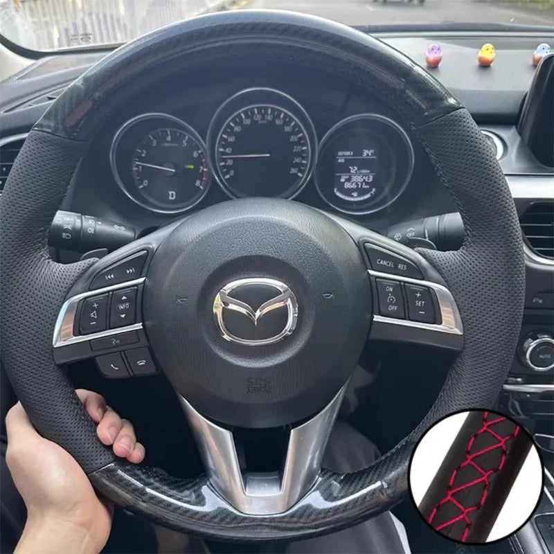 DIY Car Steering Wheel Cover Carbon Fiber Leather For Mazda 3 Axela Mazda 6 Atenza Mazda 2 CX-3 CX3 CX-5 CX5 Scion Car Interior