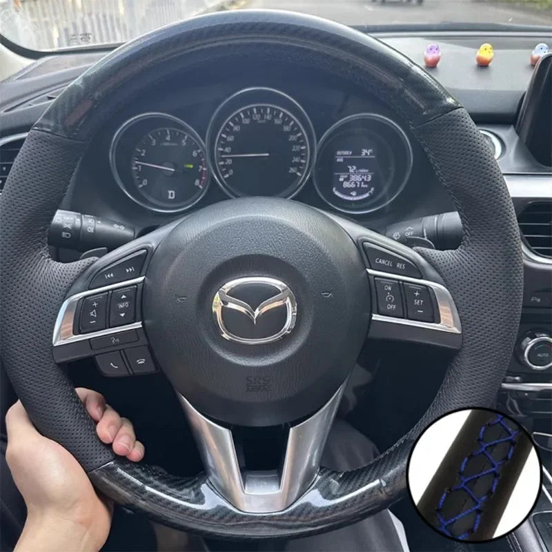 DIY Car Steering Wheel Cover Carbon Fiber Leather For Mazda 3 Axela Mazda 6 Atenza Mazda 2 CX-3 CX3 CX-5 CX5 Scion Car Interior