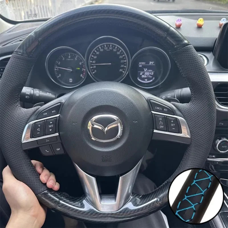 DIY Car Steering Wheel Cover Carbon Fiber Leather For Mazda 3 Axela Mazda 6 Atenza Mazda 2 CX-3 CX3 CX-5 CX5 Scion Car Interior