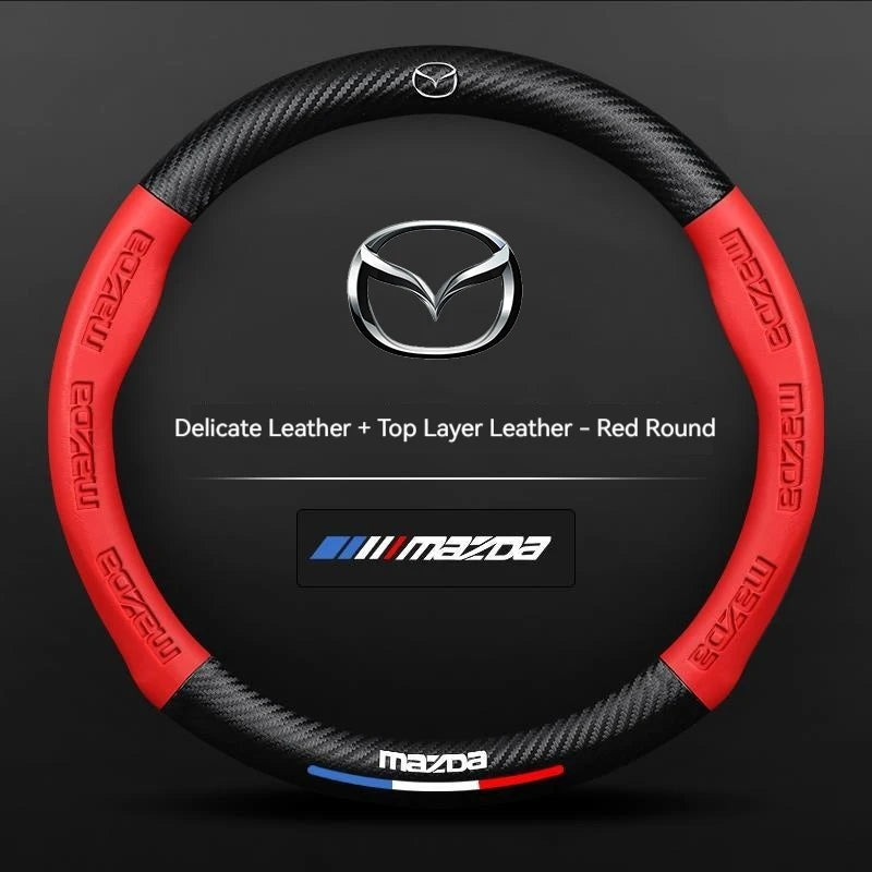 Carbon fiber Leathe Car Steering Wheel Cover For Mazda 3 5 6 SKYACTIV Axela Atenza CX30 CX5 CX8 CX9 MX5 RX8 RX7 BT50 Accessories