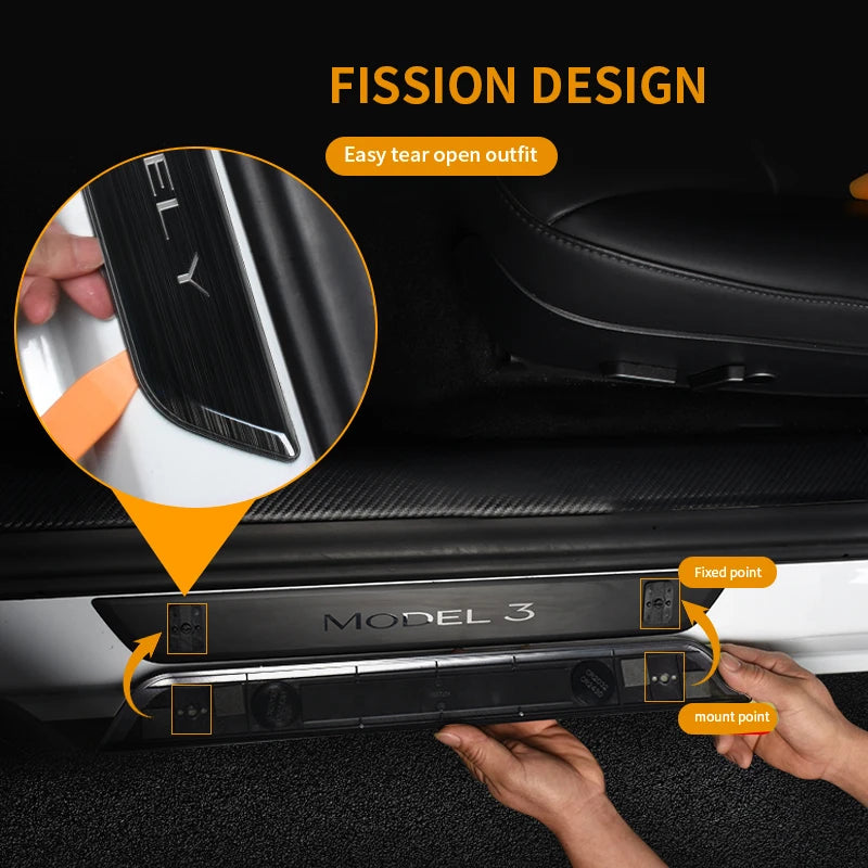 New Wireless LED Illuminated Pedal Magnet Car 4x Door Sills Protector Model 3 Y Door Edge Protectors For Tesla New Y Juniper