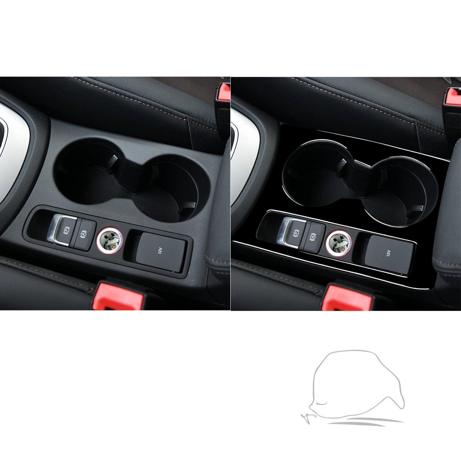 For Audi Q3 2015 2016 2017 2018 Car Accessories Black Interior Auto Center Control Cup Holder Trim Sticker ABS Decoration