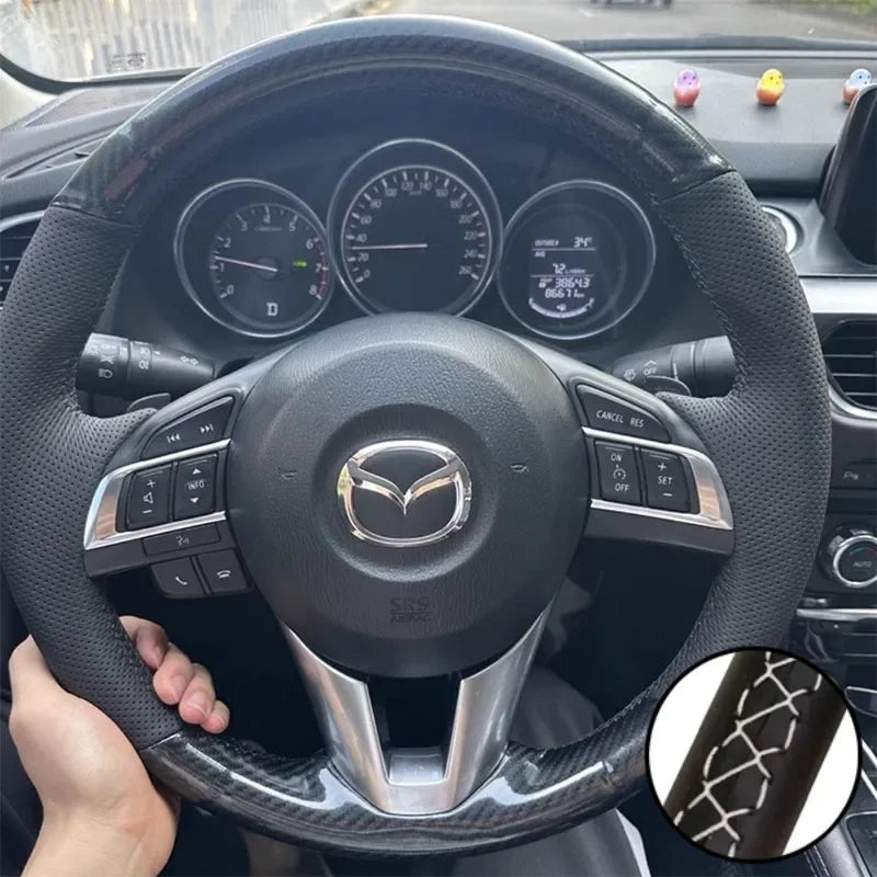 DIY Car Steering Wheel Cover Carbon Fiber Leather For Mazda 3 Axela Mazda 6 Atenza Mazda 2 CX-3 CX3 CX-5 CX5 Scion Car Interior