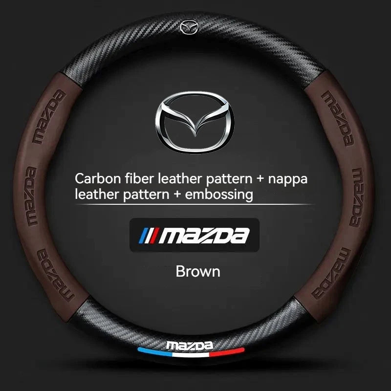 Carbon fiber Leathe Car Steering Wheel Cover For Mazda 3 5 6 SKYACTIV Axela Atenza CX30 CX5 CX8 CX9 MX5 RX8 RX7 BT50 Accessories