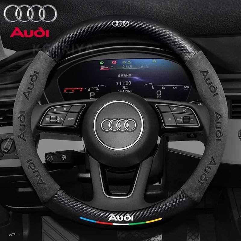 Car AntiSlip Carbon Fiber Leather Steering Wheel Cover For Audi A3 A4 A5 A6 A7 A8 Q1 Q2 Q3 Q5 Q7 Q8 S3 S4 S5 S6 RS3 RS4 RS5 TT