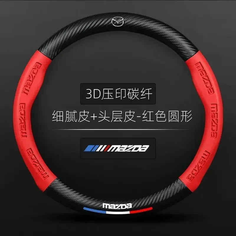 Carbon fiber Leathe Car Steering Wheel Cover For Mazda 3 5 6 SKYACTIV Axela Atenza CX30 CX5 CX8 CX9 MX5 RX8 RX7 BT50 Accessories