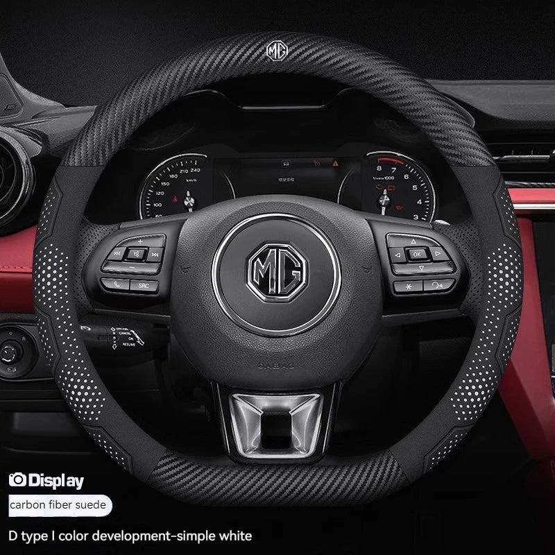 For MG ZS E-HS EV MG3 MG5 MG6 Trophy MG7 EZS 3SW Cyberster Carbon fiber Leather Anti-slip Car Steering Wheel Cover Accessories