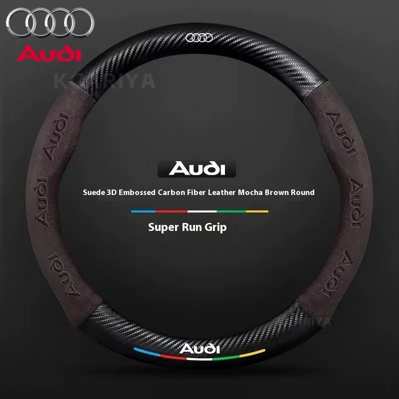 Car AntiSlip Carbon Fiber Leather Steering Wheel Cover For Audi A3 A4 A5 A6 A7 A8 Q1 Q2 Q3 Q5 Q7 Q8 S3 S4 S5 S6 RS3 RS4 RS5 TT