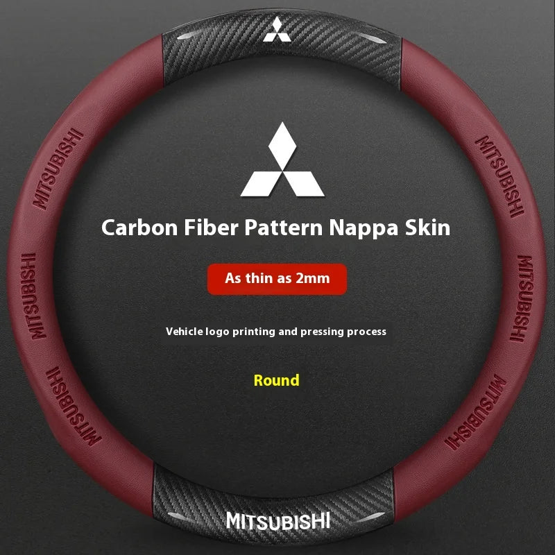 Car Carbon Fiber Leather Steering Wheel Cover For Mitsubishi RALLIART ASX Colt Eclipse Galant LANCER EX OUTLANDER Pajero Triton