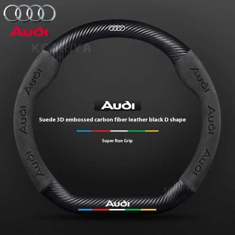 Car AntiSlip Carbon Fiber Leather Steering Wheel Cover For Audi A3 A4 A5 A6 A7 A8 Q1 Q2 Q3 Q5 Q7 Q8 S3 S4 S5 S6 RS3 RS4 RS5 TT