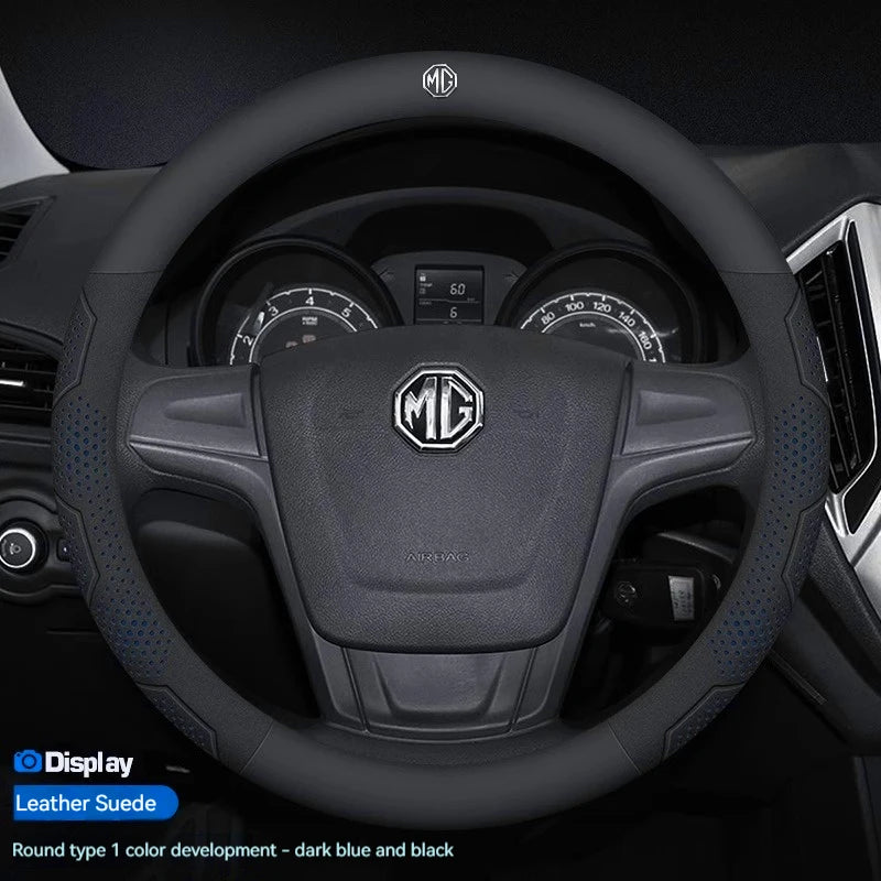 For MG ZS E-HS EV MG3 MG5 MG6 Trophy MG7 EZS 3SW Cyberster Carbon fiber Leather Anti-slip Car Steering Wheel Cover Accessories