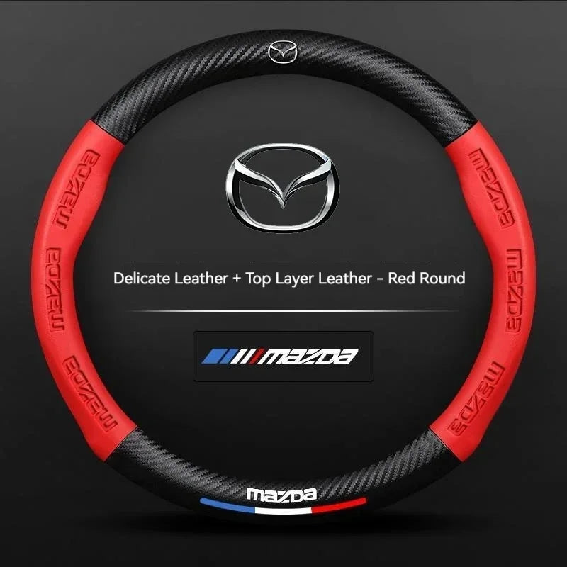 Carbon fiber Leathe Car Steering Wheel Cover For Mazda 3 5 6 SKYACTIV Axela Atenza CX30 CX5 CX8 CX9 MX5 RX8 RX7 BT50 Accessories