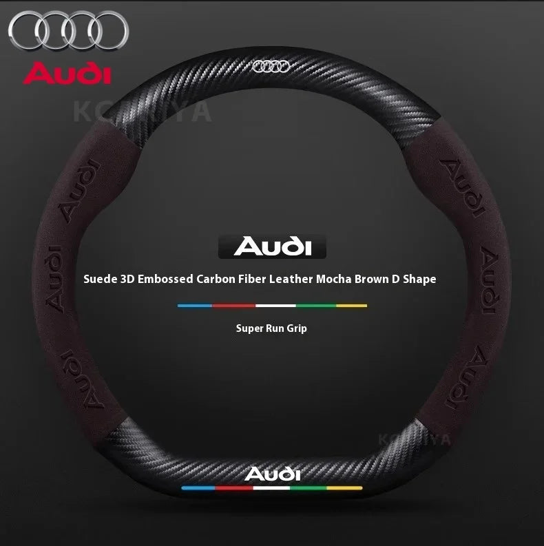 Car AntiSlip Carbon Fiber Leather Steering Wheel Cover For Audi A3 A4 A5 A6 A7 A8 Q1 Q2 Q3 Q5 Q7 Q8 S3 S4 S5 S6 RS3 RS4 RS5 TT