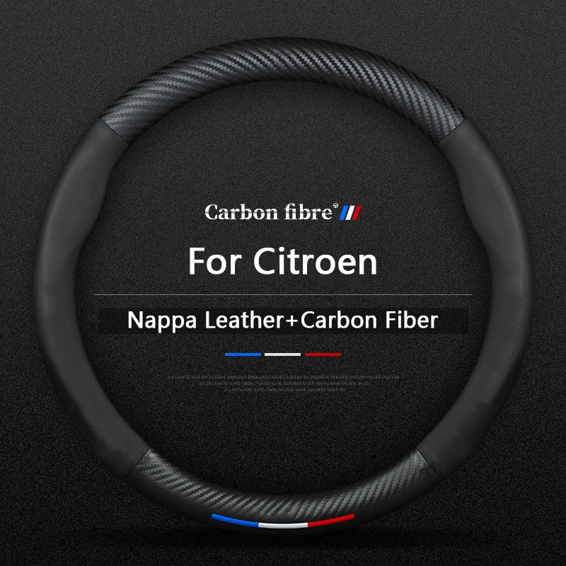 Anti-slip Leather Carbon Fiber Steering Wheel Cover For Citroen C1 C2 C3 C4 C5 C6 C4L Berlingo Picasso Aircross Sega Elysee Sena