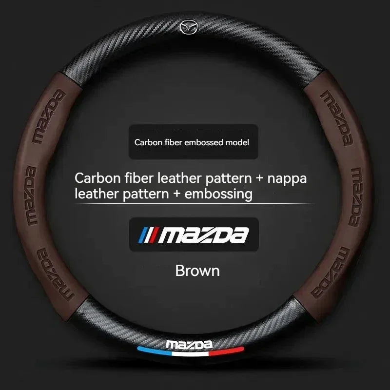 Carbon fiber Leathe Car Steering Wheel Cover For Mazda 3 5 6 SKYACTIV Axela Atenza CX30 CX5 CX8 CX9 MX5 RX8 RX7 BT50 Accessories