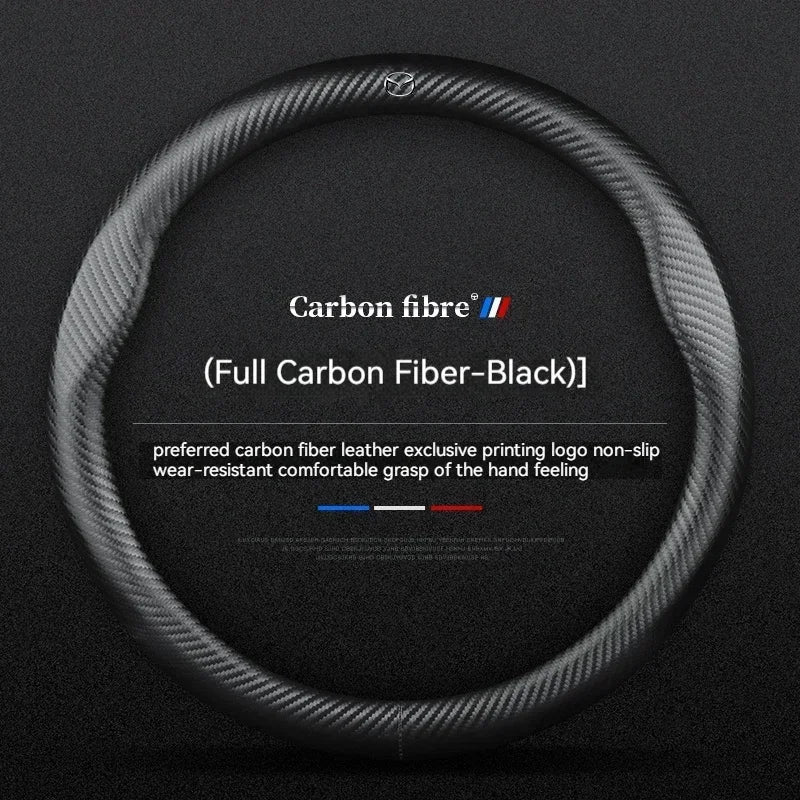 Carbon fiber Leathe Car Steering Wheel Cover For Mazda 3 5 6 SKYACTIV Axela Atenza CX30 CX5 CX8 CX9 MX5 RX8 RX7 BT50 Accessories