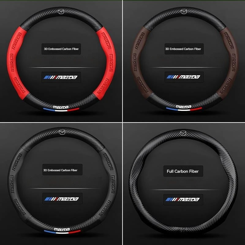 Carbon fiber Leathe Car Steering Wheel Cover For Mazda 3 5 6 SKYACTIV Axela Atenza CX30 CX5 CX8 CX9 MX5 RX8 RX7 BT50 Accessories
