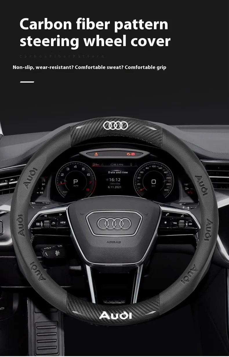 Car AntiSlip Carbon Fiber Leather Steering Wheel Cover For Audi A3 A4 A5 A6 A7 A8 Q1 Q2 Q3 Q5 Q7 Q8 S3 S4 S5 S6 RS3 RS4 RS5 TT
