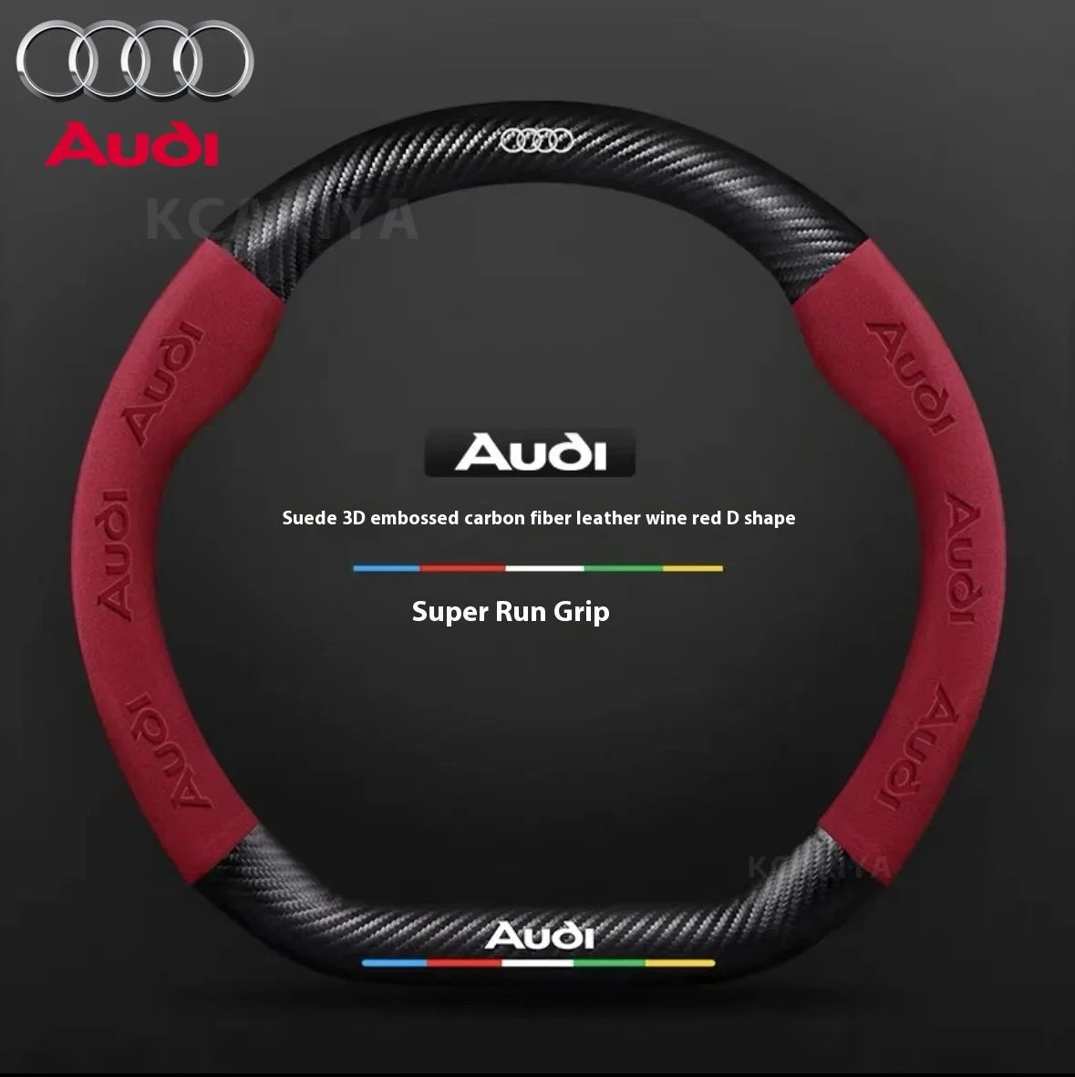 Car AntiSlip Carbon Fiber Leather Steering Wheel Cover For Audi A3 A4 A5 A6 A7 A8 Q1 Q2 Q3 Q5 Q7 Q8 S3 S4 S5 S6 RS3 RS4 RS5 TT