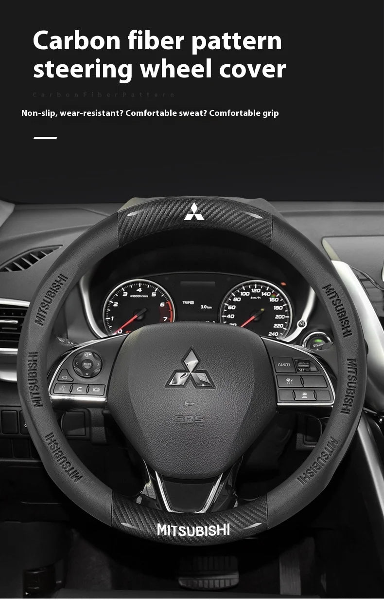 Car Carbon Fiber Leather Steering Wheel Cover For Mitsubishi RALLIART ASX Colt Eclipse Galant LANCER EX OUTLANDER Pajero Triton