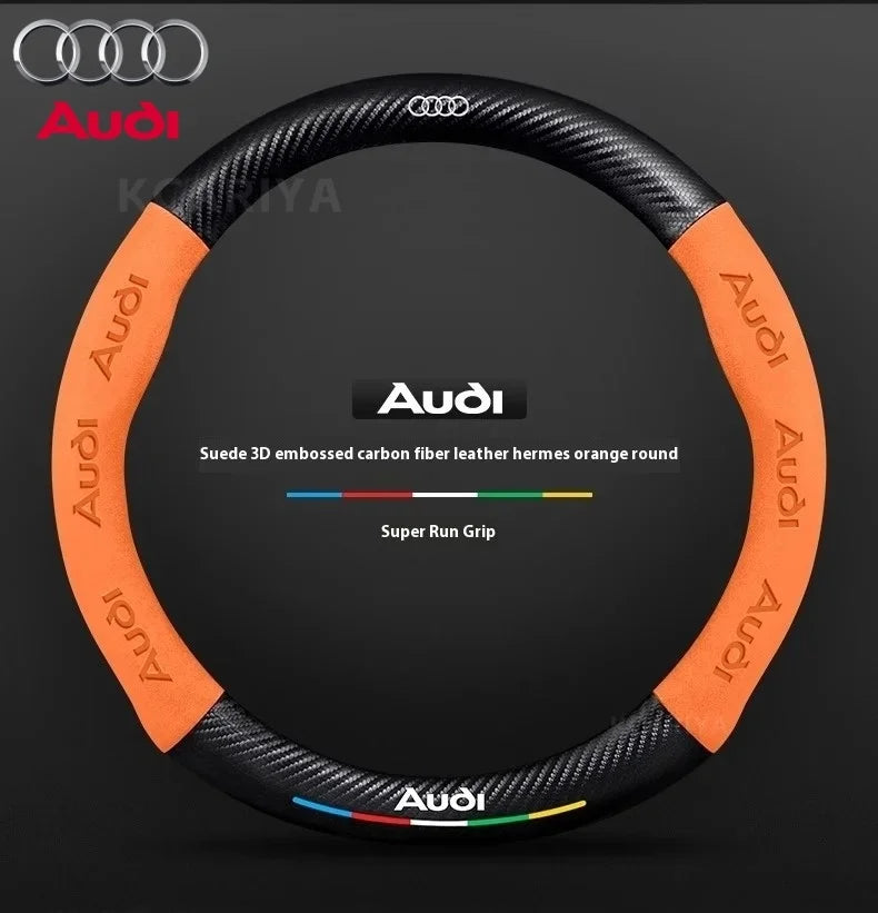Car AntiSlip Carbon Fiber Leather Steering Wheel Cover For Audi A3 A4 A5 A6 A7 A8 Q1 Q2 Q3 Q5 Q7 Q8 S3 S4 S5 S6 RS3 RS4 RS5 TT
