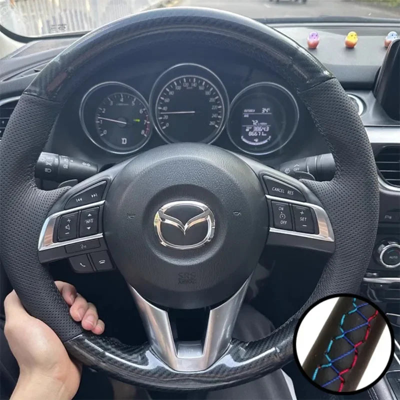 DIY Car Steering Wheel Cover Carbon Fiber Leather For Mazda 3 Axela Mazda 6 Atenza Mazda 2 CX-3 CX3 CX-5 CX5 Scion Car Interior