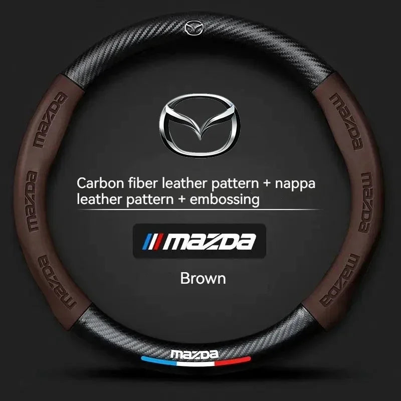 Carbon fiber Leathe Car Steering Wheel Cover For Mazda 3 5 6 SKYACTIV Axela Atenza CX30 CX5 CX8 CX9 MX5 RX8 RX7 BT50 Accessories