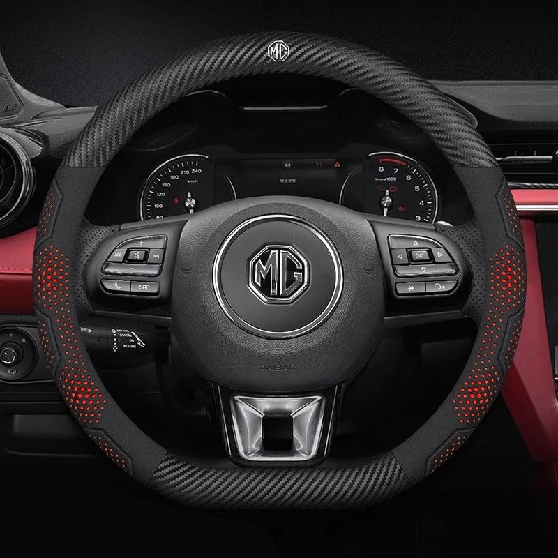 For MG ZS E-HS EV MG3 MG5 MG6 Trophy MG7 EZS 3SW Cyberster Carbon fiber Leather Anti-slip Car Steering Wheel Cover Accessories