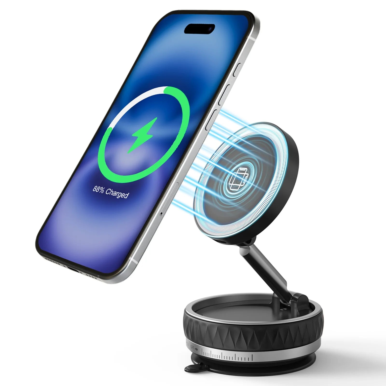 15W Wireless Car Charger Phone Holder N55 Magnetic Vacuum Fast Charging Station Portable 360° Rotatable for iPhone All Phones