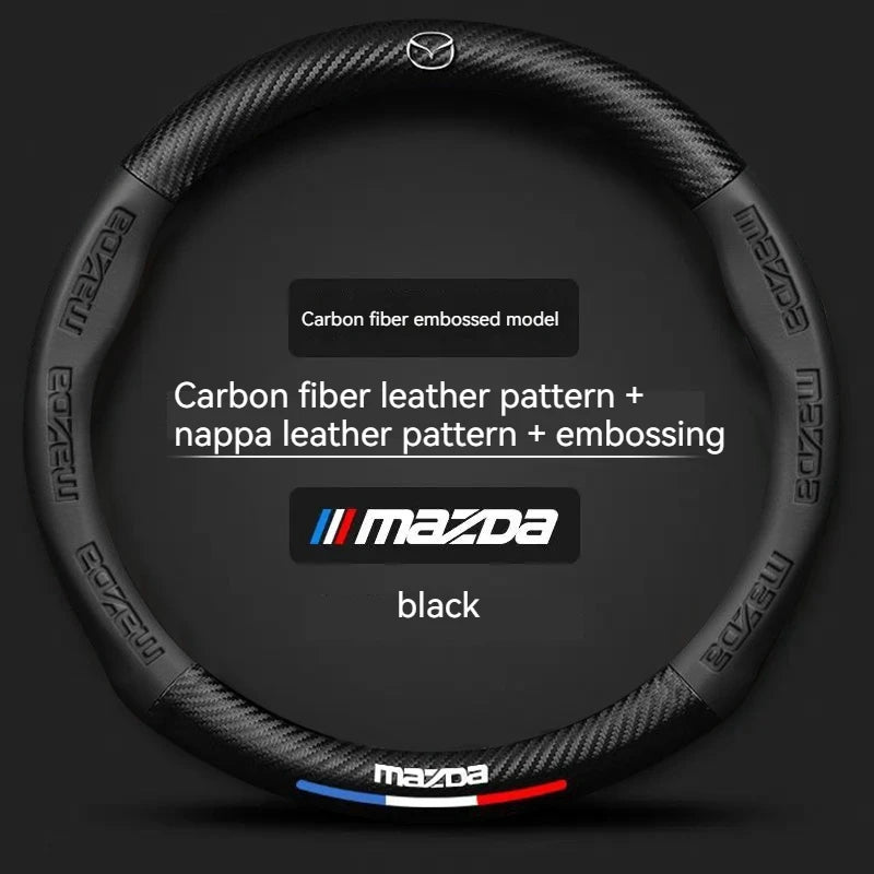 Carbon fiber Leathe Car Steering Wheel Cover For Mazda 3 5 6 SKYACTIV Axela Atenza CX30 CX5 CX8 CX9 MX5 RX8 RX7 BT50 Accessories