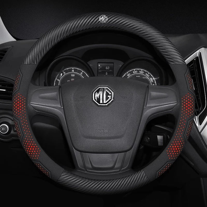 For MG ZS E-HS EV MG3 MG5 MG6 Trophy MG7 EZS 3SW Cyberster Carbon fiber Leather Anti-slip Car Steering Wheel Cover Accessories