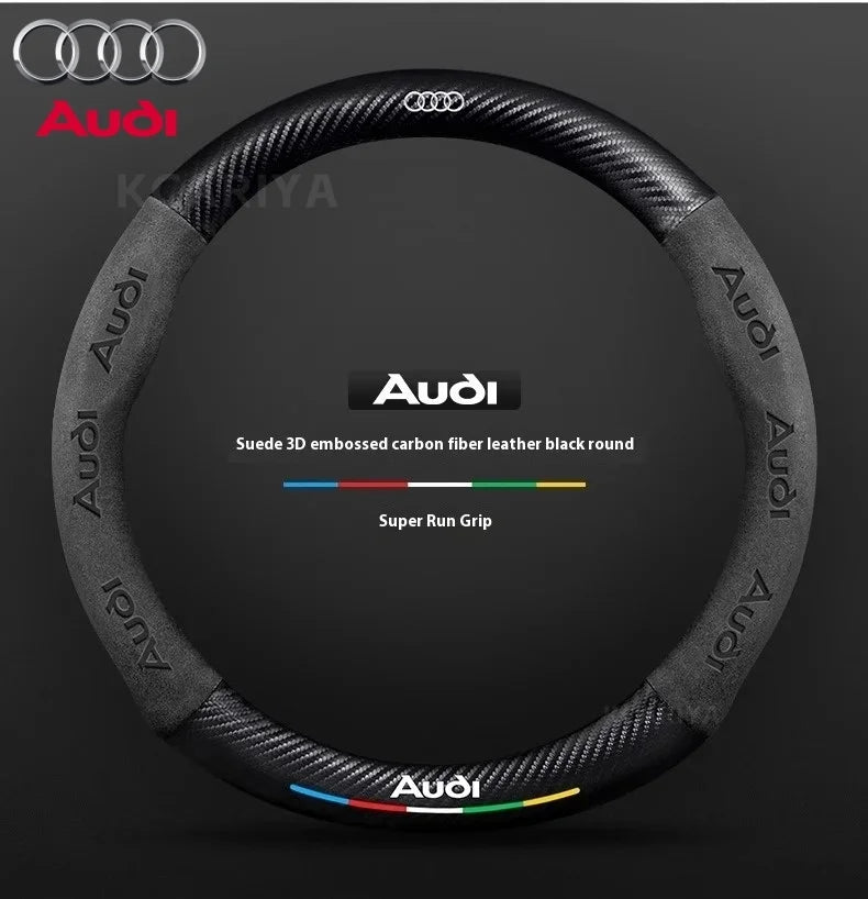 Car AntiSlip Carbon Fiber Leather Steering Wheel Cover For Audi A3 A4 A5 A6 A7 A8 Q1 Q2 Q3 Q5 Q7 Q8 S3 S4 S5 S6 RS3 RS4 RS5 TT