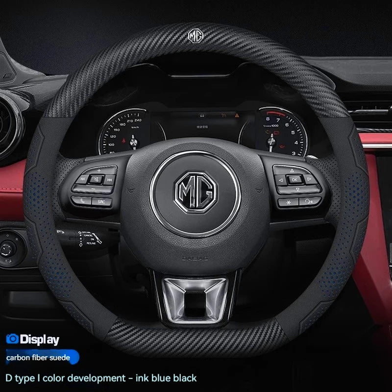 For MG ZS E-HS EV MG3 MG5 MG6 Trophy MG7 EZS 3SW Cyberster Carbon fiber Leather Anti-slip Car Steering Wheel Cover Accessories