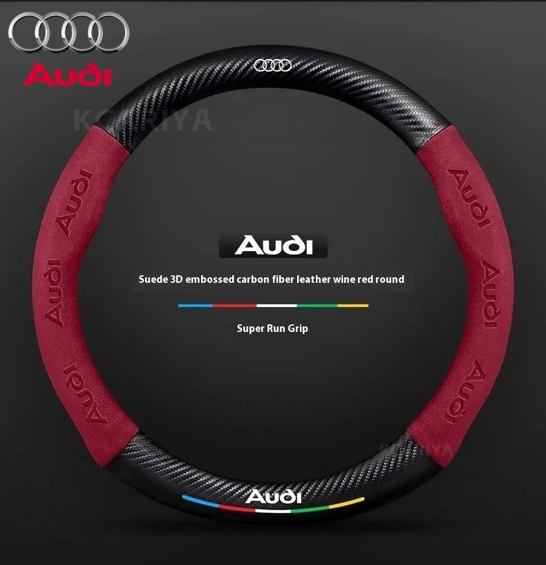 Car AntiSlip Carbon Fiber Leather Steering Wheel Cover For Audi A3 A4 A5 A6 A7 A8 Q1 Q2 Q3 Q5 Q7 Q8 S3 S4 S5 S6 RS3 RS4 RS5 TT