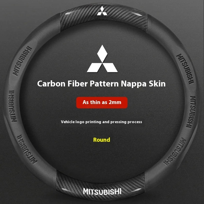 Car Carbon Fiber Leather Steering Wheel Cover For Mitsubishi RALLIART ASX Colt Eclipse Galant LANCER EX OUTLANDER Pajero Triton